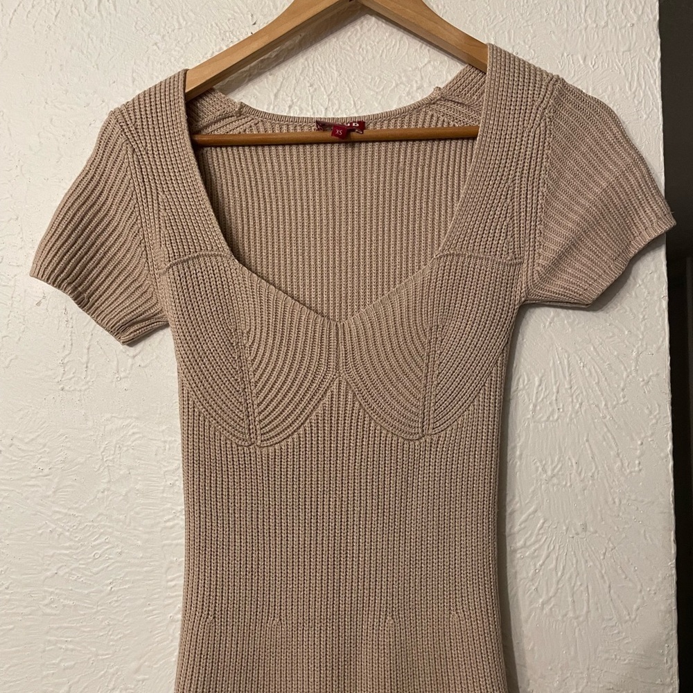 STAUD Camden Ribbed Knit Short Sleeve Maxi Dress Nude - Picture 5 of 8